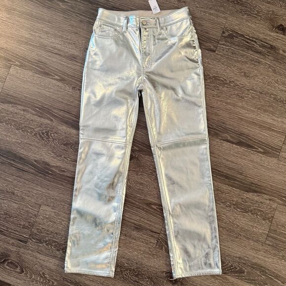 Gap Cheeky Straight High Rise Silver Pants New - Picture 1 of 8